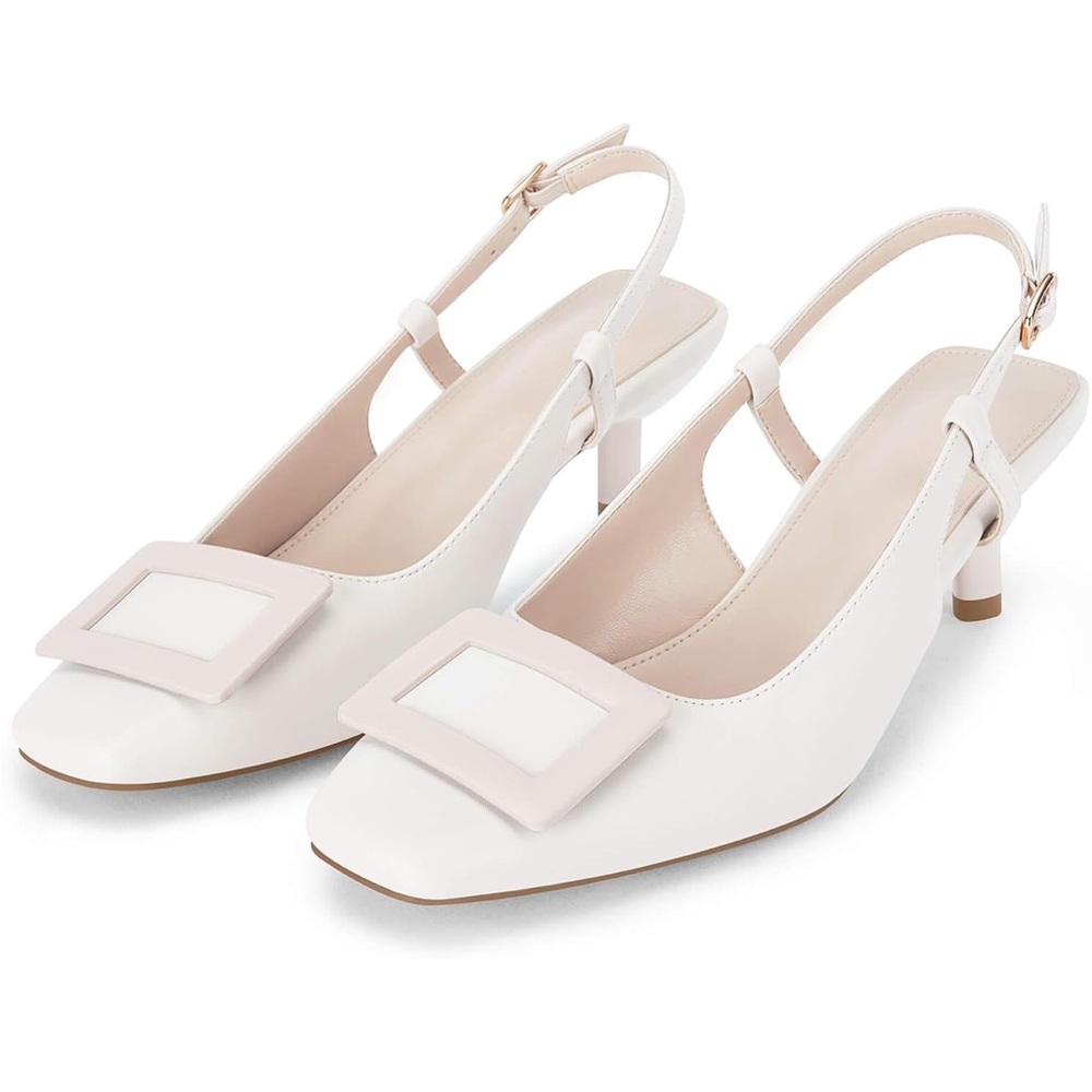 NWT Coutgo Kitten Heel Slingback Pumps Closed Square Toe Buckle